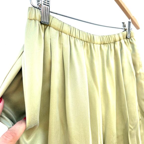 Vintage Anne Klein II Set Button Down Wide Leg Satin Pants Large 12 Lime Green - Picture 9 of 11